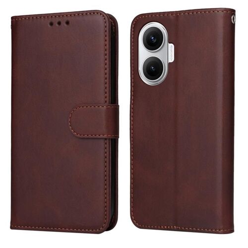 Étui En Cuir Flip Texture Veau Pour Redmi Turbo 4 Pro / Xiaomi Poco F7, Brun