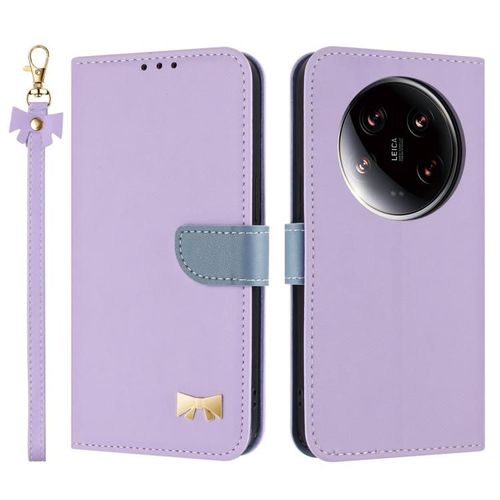 Coque En Cuir Métal Pour Xiaomi 14 Ultra Avec Sangle, Violet
