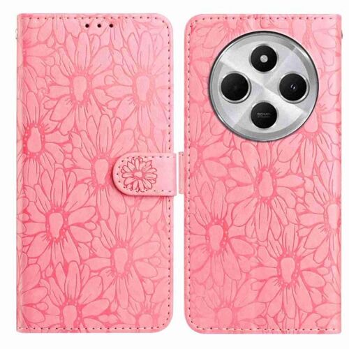Coque En Cuir Embossé Daisy Pour Redmi 14c, Rose