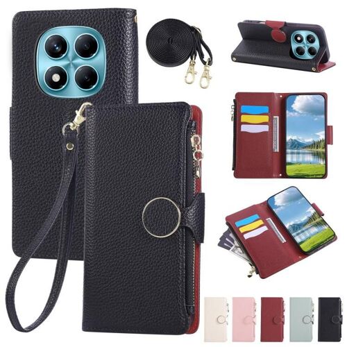 Étui En Cuir Avec Fermeture Éclair Et Bandoulière Pour Redmi Note 14 Pro 4g, Noir