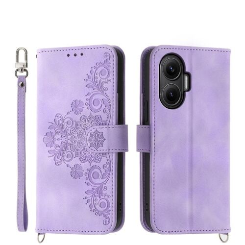 Étui En Cuir À Fleurs Embossées Pour Redmi Turbo 4 Pro / Xiaomi Poco F7, Violet
