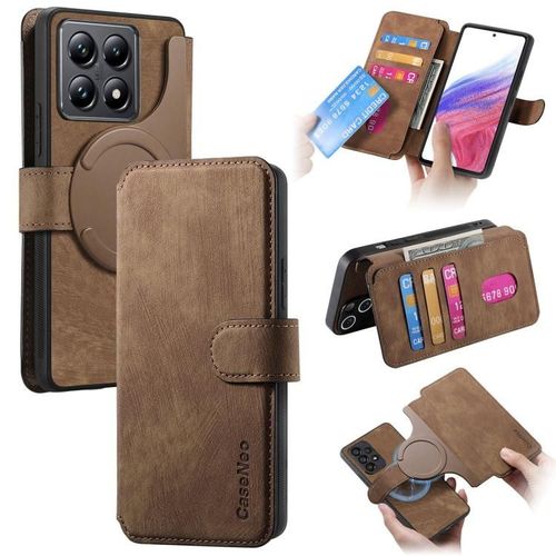 Coque En Cuir Rétro Anti-Vol Rfid Magsafe Pour Xiaomi 14t, Brun