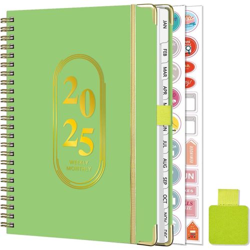 Agenda 2025 Semainier Spirale, A5 Agenda Scolaire De Janvier À Décembre 2025 (12 Mois) Avecautocollants De Plan, Boucle De Stylo, Signets (Vert)
