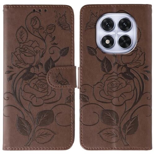 Coque En Cuir Embossée Rose Papillon Pour Redmi Note 14 Pro 4g, Brun