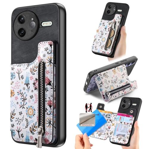 Coque De Téléphone Portefeuille Zippée Peinte Rétro Pour Redmi K80 Pro / Poco F7 Ultra, Noir