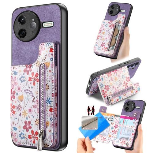 Coque De Téléphone Portefeuille Zippée Peinte Rétro Pour Redmi K80 Pro / Poco F7 Ultra, Violet