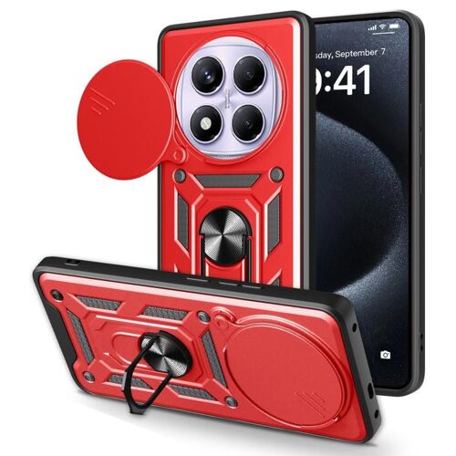 Coque De Téléphone Tpu+Pc Avec Design De Couverture Coulissante Pour Redmi Note 14 Pro 4g, Rouge