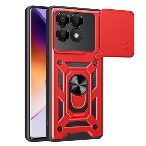 Coque Hybride Tpu Pc Pour Xiaomi Poco F6 Pro Avec Couverture De Caméra Coulissante, Rouge