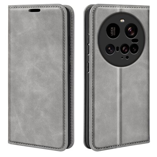Coque En Cuir Magnétique Rétro Pour Xiaomi 15 Ultra, Gris