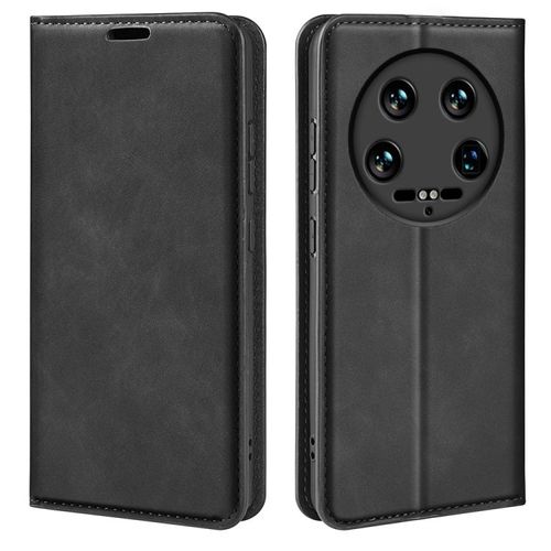 Coque En Cuir Magnétique Rétro Pour Xiaomi 14 Ultra, Noir
