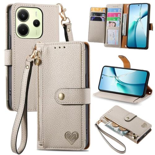 Coque En Cuir Avec Lanière Love Zipper Pour Redmi Note 14 4g, Gris