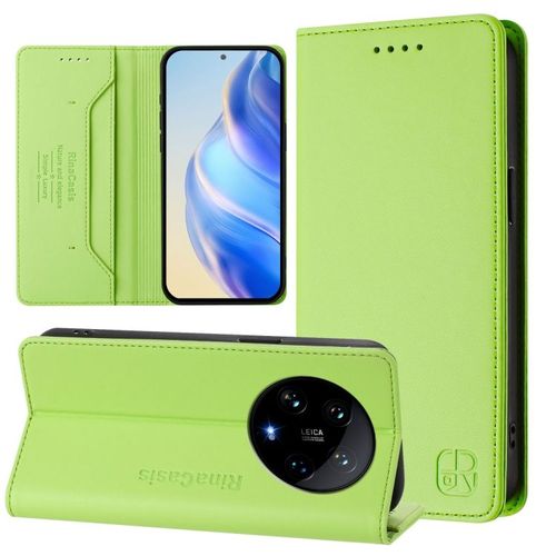 Coque En Cuir Rfid Magnétique Pour Xiaomi 14 Ultra 5g Rc01, Herbe Verte