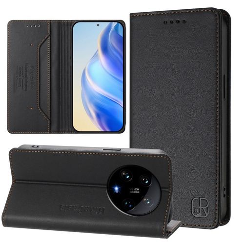 Coque En Cuir Rfid Magnétique Pour Xiaomi 14 Ultra 5g Rc01, Noir