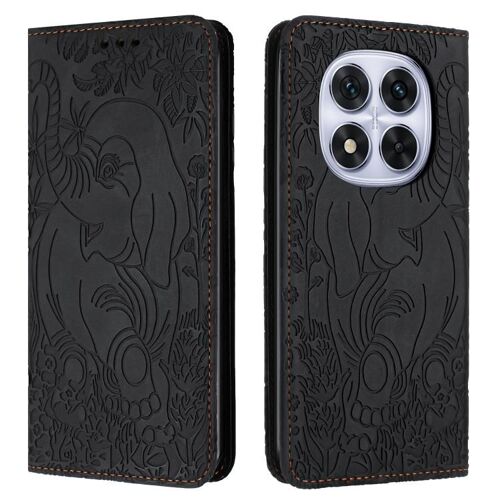 Coque En Cuir Embossé Éléphant Pour Redmi Note 14 Pro / 14 Pro+ 5g, Noir