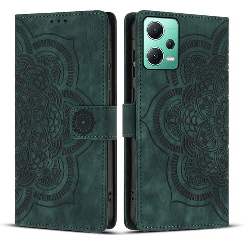 Coque En Cuir Rétro Embossée Mandala Pour Xiaomi Poco X5 / Redmi Note 12 5g, Vert