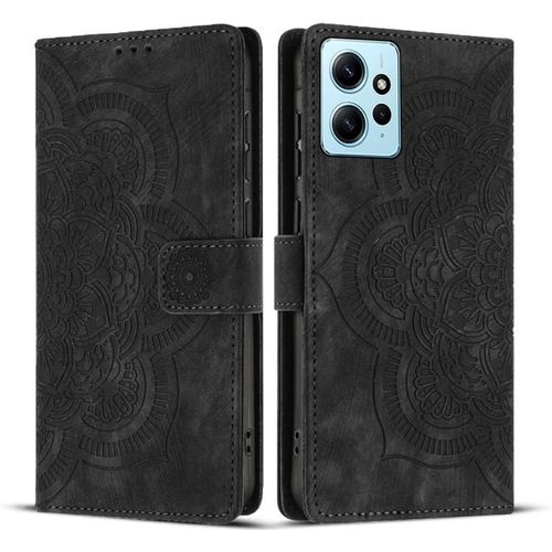 Coque En Cuir Rétro Embossée Mandala Pour Redmi Note 12 4g, Noir