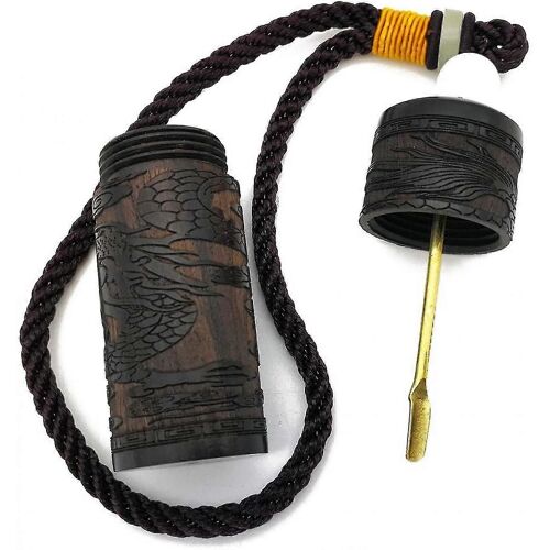 Ebony Blackwood Snuff Bottle Portable Avec Cuillère en Métal Sniffant Snorter Bullet Fragrance Cure-dents Conteneur Dragon