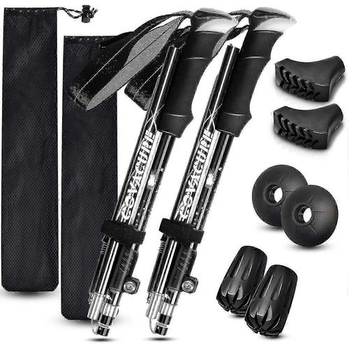 Batons De Randonnee - Lot De 2 Batons De Randonnee Pliables En Aluminium Avec Systeme De Verrouillage Rapide, Pliables, Telescopiques, Ultralegers Pour La Randonnee, La Randonnee Et Le Trekking Pour Seniors