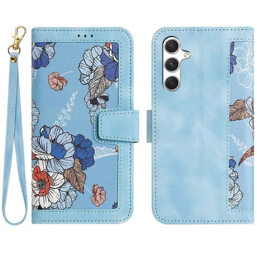 Etui En Cuir Pu A Motif Floral Pour Samsung Galaxy A56 5g Avec Emplacements Pour Cartes - Vert