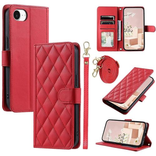 Etui Portefeuille En Cuir Pu Pour Iphone 16e, Motif Losanges