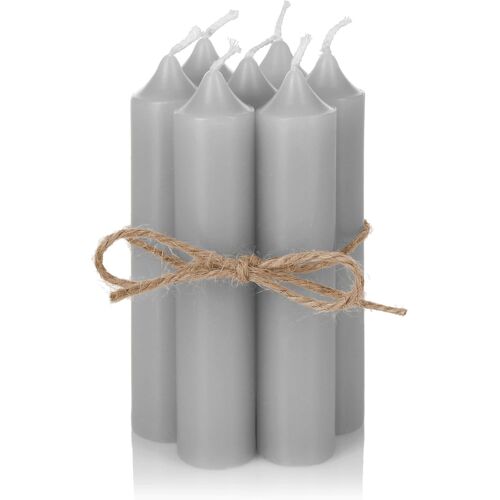 KALANKA-Lot de 6 bougies à tige - Petites bougies pour bougeoirs, couronne de l'Avent ou comme bougie d'arbre - Décoration de table idéale pour mariage ou Noël - 11 x 2,2 cm (gris)