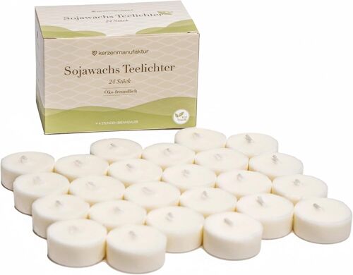 Lot de 24 bougies chauffe-plat à la cire de soja-Durable-Blanc-Bougies chauffe-plat écologiques sans coque