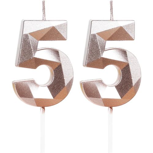 ERYI-Bougies De 55E Anniversaire En Forme De Chiffre 55 Or Rose Pour Décoration De Gâteau De 55E Anniversaire, Mariage, Anniversaire De Mariage - Décoration De Gâteau Pour Homme Et Femme