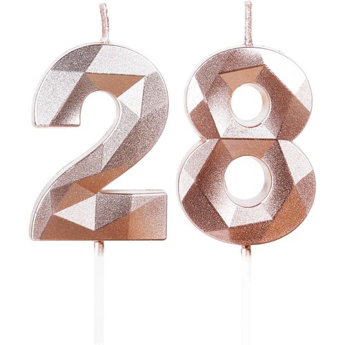 ERYI-Bougies De 28E Anniversaire En Forme De Chiffre 28 Or Rose Pour Décoration De Gâteau De 28E Anniversaire, Mariage, Anniversaire De Mariage - Décoration De Gâteau Pour Homme Et Femme