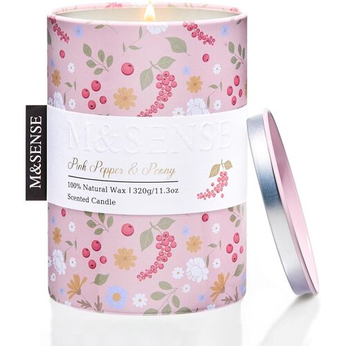 Bougies Parfumées en Cire de Soja Poivre Rose & Pivoine,Bougie Design Élégante 60 Heures-Ambiance Chaleureuse et Élégante-Décoration Salon Haut de Gamme-Idée Cadeau Luxe pour Femme