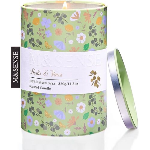 Bougie Parfumées aux Herbes et Vignes,Bougies Florales avec Huiles Essentielles -70 heures de combustion-Cire Végétale Écologique-Idée Cadeau Luxe Femme-Décoration Maison et Méditation