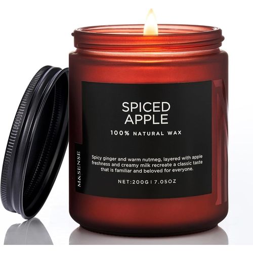 Bougies Parfumées en Soja Pomme Épicée 200g - 50h Parfum Doux/Rafraîchissant, Naturelle Maison/Détente, Cadeau Automne/Hiver, Ambiance Relaxante