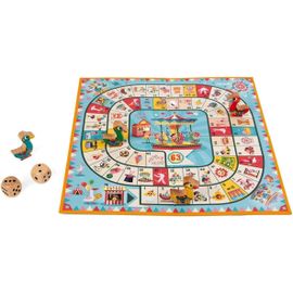 Hamiltion-Jeu De L'oie Carrousel-Jeu De Société-Figurines En Bois-Dès 4 Ans, J02743, Bleu