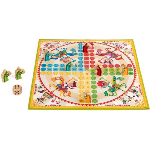 Asfasfq-Janod - Jeu De Petits Chevaux Carrousel - Jeu De Société Traditionnel - Figurines En Bois - Dès 4 Ans, J02744, Beige