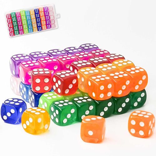 Lot De 50 Dés Colorés De 14 Mm Avec Boîte En Plastique Portable, Dés 6 Faces, 10 Couleurs Translucides Pour Jeu De Cartes, Jeux De Des, Jeux De Société, Dès Pour Aides Mathématiques
