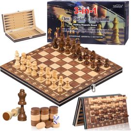 Jeu D'échecs, 3 En 1 Echiquier Magnetique En Bois, Portable Et Pliable Echecs, Échecs De Voyage Pour Enfants Et Adultes