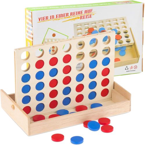 Eryi-Puissance 4 En Bois, Jeu De Voyage Portable,4 In A Row Jeu De Stratégie Classique,Jeu De Société Adulte Et Enfants Familiaux Cadeaux