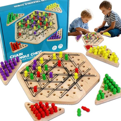 Chenquansarl-Jeu D'échecs Triangle En Bois, Jeu Elastique Triangle 2 À 4 Joueurs, Jeu De Société Intellectuel Pour Enfants, Jeu De Société À Partir De 3, 4, 5, 6, 8, 10 Ans