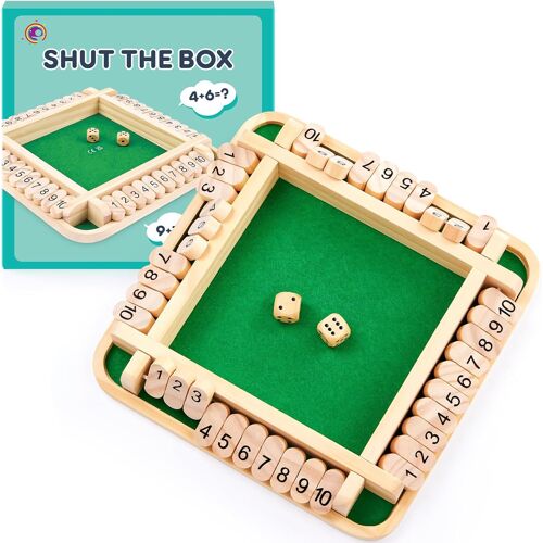 Shut The Box, Jeu de Dés en Bois pour 1 à 4 Joueurs, Jeu de Société Enfant 3 4 5 Ans, Shut The Box Jeux de Mathématiques, Jeu de Table en Bois pour La Maison, La FêTe, Le Voyages Ou Le Bar