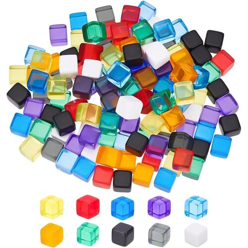 140 Pcs 10 Couleurs 7.5mm Blanc Dés Acrylique Dés Cubes Couleur Assortie Sans Trou Perles Avec Boîte De Rangement Pour Dés Diy Faire, Faveur Du Parti