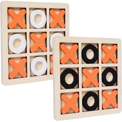Chenquansarl-Tic Tac Toe,2 Pièces Tic Tac Toe Jeu En Bois,Jeu De Société Pour Enfants,Jeu De Société Xo Adaptées Aux Fêtes Et Aux Jeux Interactifs Parent Enfant 14.5 X 14.5cm(Orange Blanc, Orange Noi