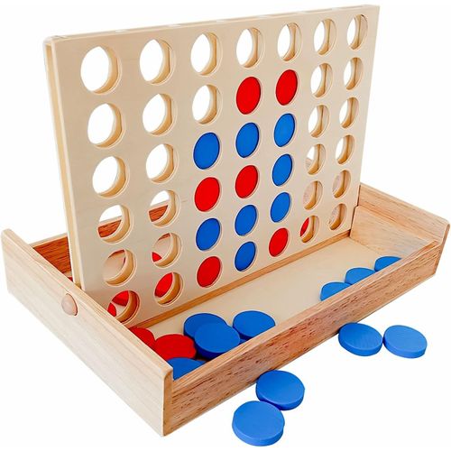 Eryi-Puissance 4 Jeux En Bois, 4 In A Row Jeu De Stratégie Classique, 4 De La Même Couleur À La Suite, Version De Voyage Dans Une Boîte, Jeu De Société Adulte Et Enfants Familiaux Cadeaux