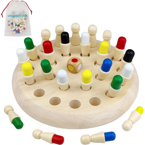Jeux De Mémoire En Bois, Jeu Montessori 4 Ans Jeu De Plateau Jouets Éducatifs Jeux De Société Enfant Memory Chess Méliorent La Mémoire Et La Cognition Des Couleurs Jeu Echec Bois Cadeau Pour Enfant