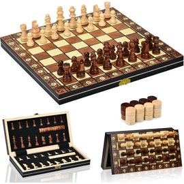 Jeu D'échecs,2 En 1 Echiquier Magnetique,Echecs En Bois Pliable Avec Emplacements De Rangement,Pour Enfants Adultes,Échecs De Voyage,Jeux De Stratégie(29 * 29cm)