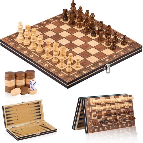 Kalanka-Jeu D'échecs,3 En 1 Echiquier Magnetique,Échiquier En Bois Portable Pliable Pour Enfants Adultes, Échecs De Voyage, Jeux De Stratégie Loisir Creatif Game (29 * 29cm)