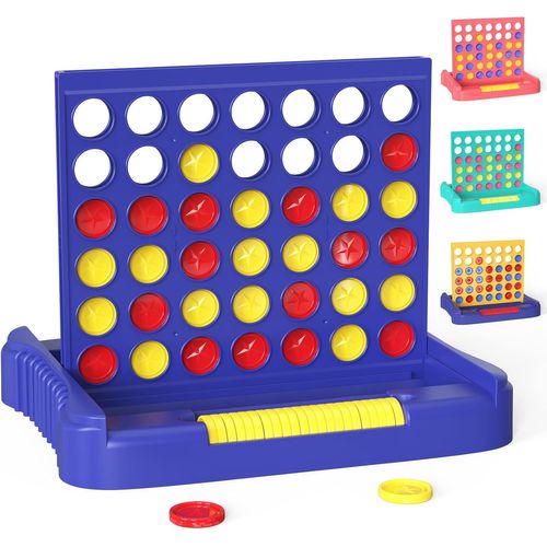 Eryi-Puissance 4, Jeu De Société Familial Pour Enfants & Adultes Dès 3 Ans, Jeu De Stratégie Éducatif, Jeu De Voyage Portable Pour 2 Joueurs, Design Pliable Avec 6 Jetons De Rechange (Bleu)