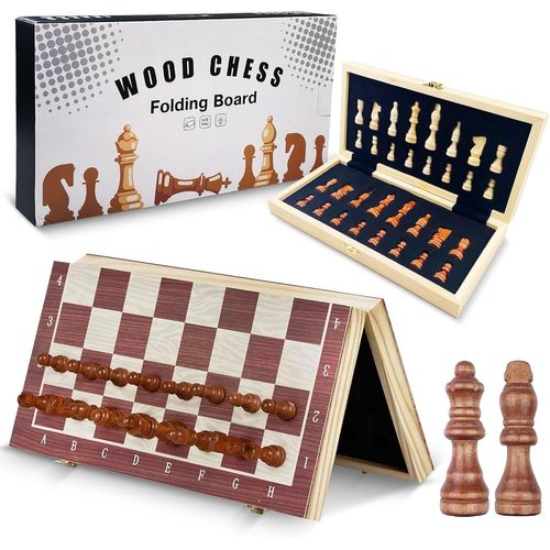 Mdy-Tekenewbse Echiquier, 29 × 29 Cm Jeu D'échecs En Pliable Echiquier Bois Main Massif, Deluxe Echecs Magnétique, Portable Chess Board Echequier Pour Enfants Adultes Fête Voyage