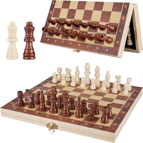 Eryi-Jeu D'échecs Magnetique,Pliable Jeux D'échecs En Bois,Echiquier Magnetique,Echecs De Voyage Portable,Jeu De Société Jeux Éducatifs Pour Adultes Et Enfants(28 X 28 Cm)