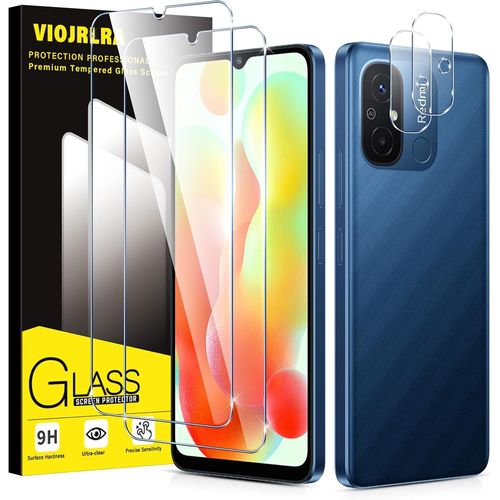 Kal-Pièces Verre Trempé Pour Xiaomi Redmi 12c 4g2 Pièces Film Protection Écran Avec 2 Pièces Caméra Arrière Protecteur, 9h Dureté, Anti-Rayures, Sans Bulles, Hd Transparent