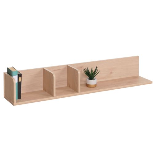 Etagère Murale Hwc-M48, Étagère Suspendue Etagère En Bois Flottante, 3 Compartiments En Bois Massif De Manguier 20x120x21cm   Beige