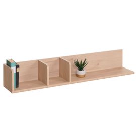 Etagère Murale Hwc-M48, Étagère Suspendue Etagère En Bois Flottante, 3 Compartiments En Bois Massif De Manguier 20x120x21cm   Beige